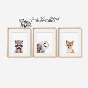 Woodland Animal Prints for Nursery Decor, Printable Art, Set of 3 Prints, Baby Nursery Prints, Woodland Nursery Prints, Raccoon Print, Fox