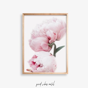 Peony Wall Art Flower Print Digital, Peony Print Pink Wall Art, Pink Peony Art Print, Botanical Print