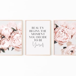 Fashion Wall Art Printable Set of 3, Peony Print, Fashion Quote, Blush Pink Prints,Fashion Print,Peony Wall Art Set,Flower Prints Wall Art