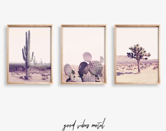 Southwestern Decor Cactus Print, Printable Wall Art Set of 3, Desert Print and Joshua Tree Poster, Pink Wall Art Prints
