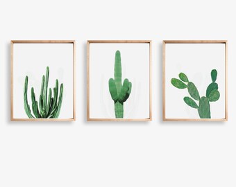 サボテン ウォールアート 3 枚セット プリント、サボテン プリント、砂漠プリント、植物アート、印刷可能なサボテン、砂漠サボテン 大型ウォールアート、ギャラリーウォール