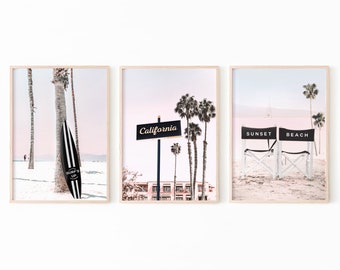 Beach Print set of 3 Prints, Surf Print Digital Download, Coastal Prints, Palm Tree Printable