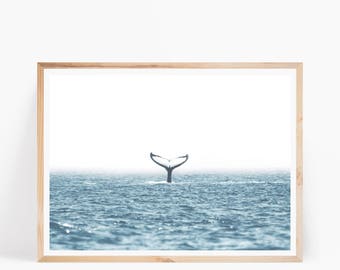 Ocean Whale Tail Printable Wall Art, Beach Art Print, Whale Tail Print, Coastal Decor, Ocean Wave Printable, Coastal Wall Art, Water Print