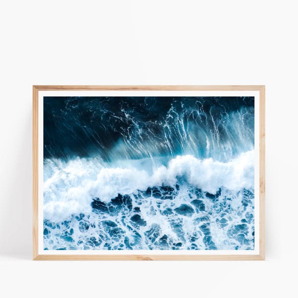 Ocean Wave Photography, Blue Ocean Print, Coastal Wall Decor, Beach Decor, Modern Minimalist, Ocean Poster, Large Wall Art, Ocean Water