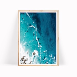 Impresión del océano azul, fotografía de ola del océano, decoración de la pared costera, decoración de la playa, minimalista moderno, cartel del océano, arte de la pared grande, agua del océano