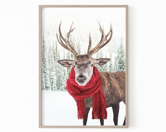 Christmas Deer Print, Winter Wonderland Prints, Winter Print Download, Christmas Print Wall Art, Christmas Wall Art Digital, Deer Poster