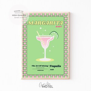 マルガリータプリント、カラフルなカクテルの印刷可能なポスター、バーカートの壁アート、レトロなカクテルポスター、デジタルダウンロード、バーカートの装飾