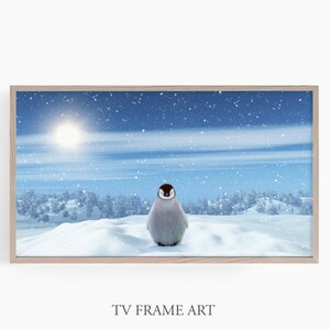 Samsung Frame TV Art Christmas, Baby Penguin in a Winter Landscape, Frame TV Art, Samsung Art TV, Samsung Download