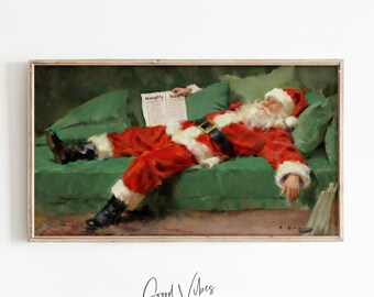 Art du père Noël cadre TV, peinture de Noël vintage, impression père Noël, économiseur d'écran de Noël à la ferme