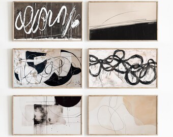 Abstract Samsung Frame TV Art Set, Neutral Minimalist TV Download, Boho Line Art Download, Minimal Farmhouse TV Art Bundle