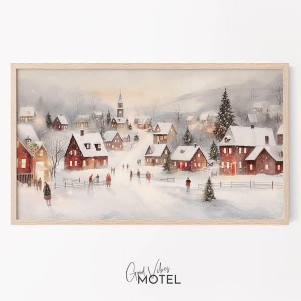 Samsung Frame TV Art Christmas, Village at Winter,  Digital Download, Frame TV Art, Snowy Village, Samsung Frame Winter Art