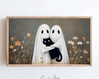 Halloween Frame Tv Art, Ghosts Painting for Samsung Frame TV, Rustic Halloween Decor, Autumn Landscape TV Download