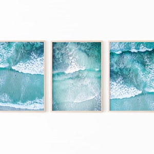 Ocean Art Print Set of 3 Prints, Ocean Print Download, Beach Print Aerial Photo, Surf Art Print, Sea Wall Art, Printable Art