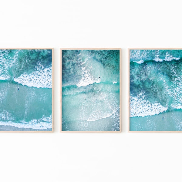 Ocean Art Print Set of 3 Prints, Ocean Print Download, Beach Print Aerial Photo, Surf Art Print, Sea Wall Art, Printable Art