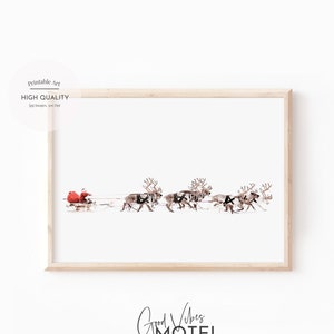 Christmas Wall Art Santa Sleigh with Reindeers, PRINTABLE Art