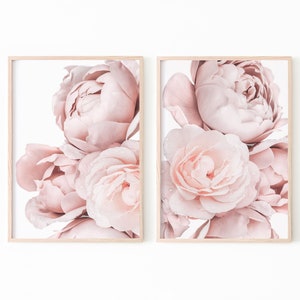 Peony Wall Art, Peony Print Set of 2, Pink Rose Print, Botanical Print Set, Peony Printable Art, Flower Print Set