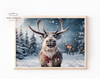 Christmas Printable Art Reindeer, Printable Wall Art, Winter Print