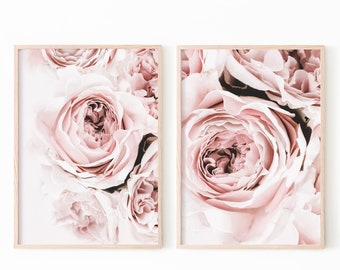 Set of 2 Prints Peonies Wall Art, Flower Printable, Peony Print, Blush Pink Wall Art, Flower Print