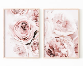 Set Of 2 Peony Prints, Flower Print Set, Botanical Print Digital Download, Peony Wall Art Poster, Floral Print, Blush Pink Print