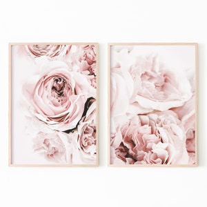 Set Of 2 Peony Prints, Flower Print Set, Botanical Print Digital Download, Peony Wall Art Poster, Floral Print, Blush Pink Print