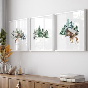 Christmas Prints Set of 3 Printable Christmas Wall Art Prints Winter Wonderland Printable Gallery Wall Set Winter Print Reindeer Print