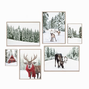 Winter Wonderland Printable, Winter Print Set of 6, Christmas Print Set, Winter Printable Wall Art, Christmas Wall Art, Reindeer Print,