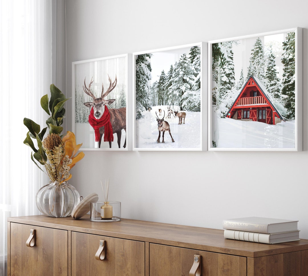 Christmas Wall Art Set, Winter Theme Prints, Set of 3 Winter Wall Art ...
