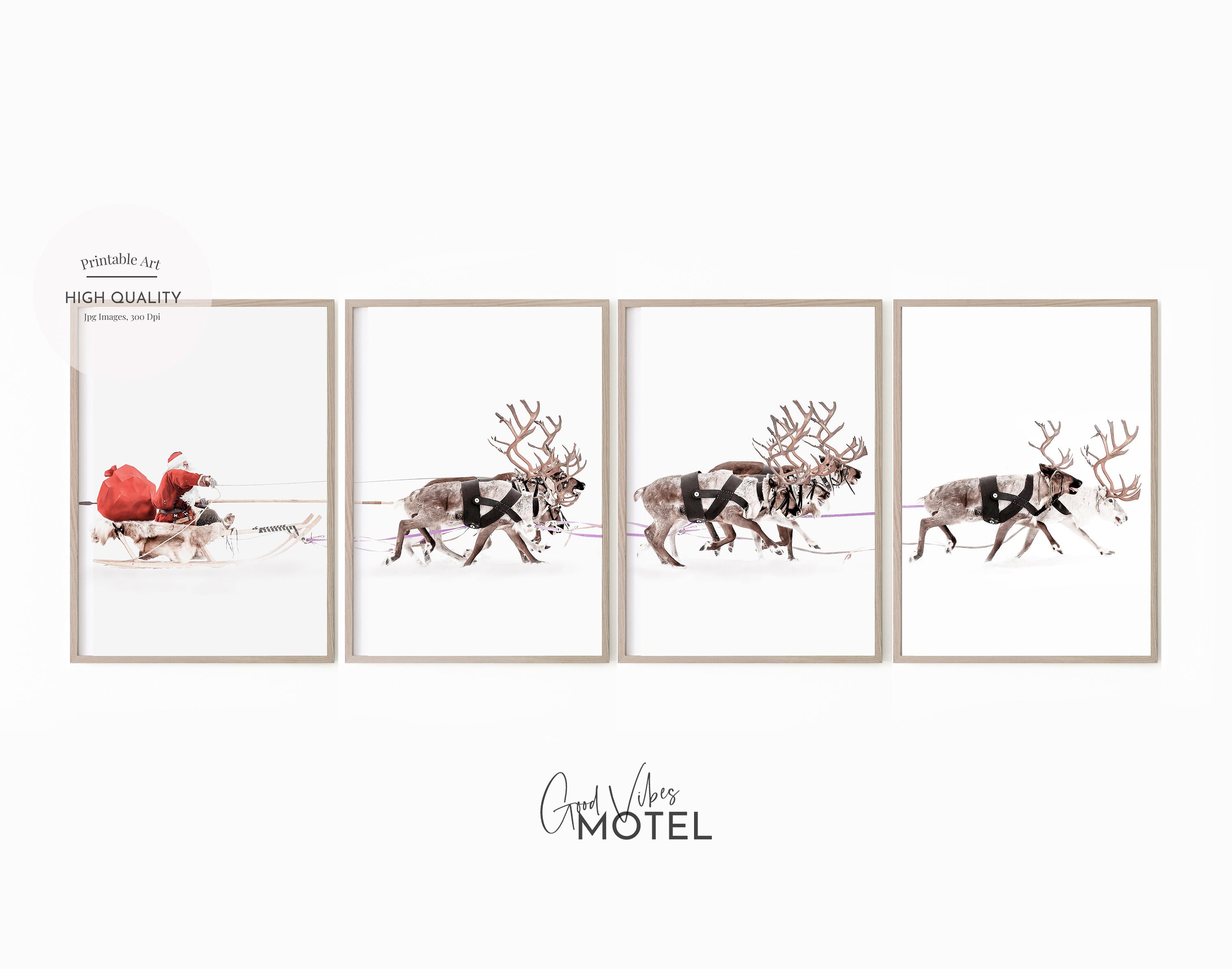 Set of 4 Christmas Santa Claus With a Sleigh Prints, Christmas ...