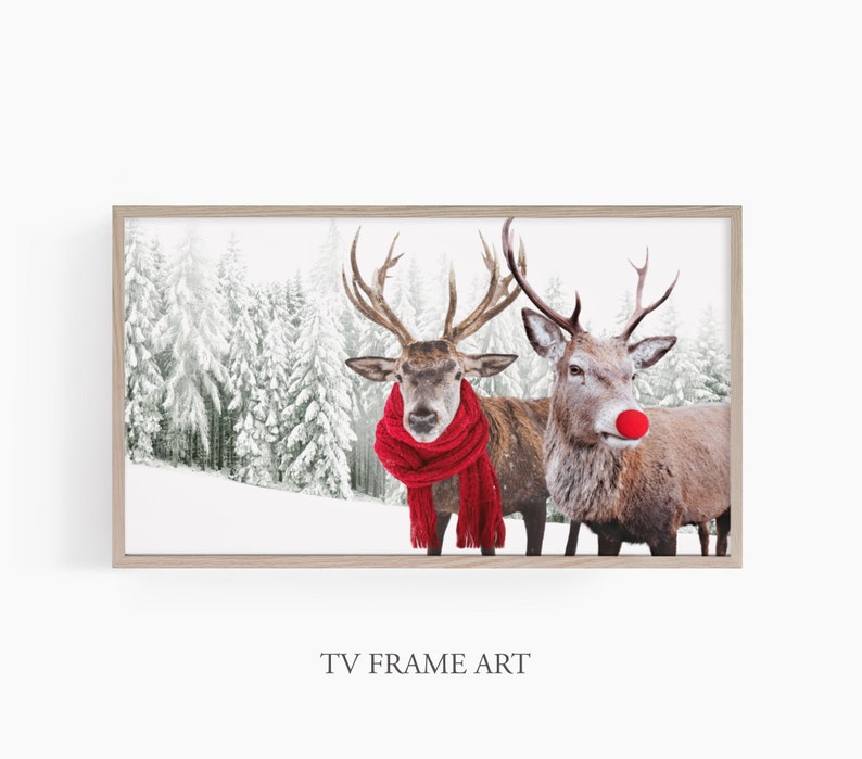 Samsung Frame TV Art Christmas, Digital Download, Frame TV Art, Deer Art, Samsung Frame Winter Art 