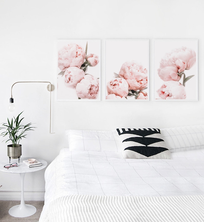 Peony Wall Art Peony Print Set of 3 Blush Pink Wall Art Etsy