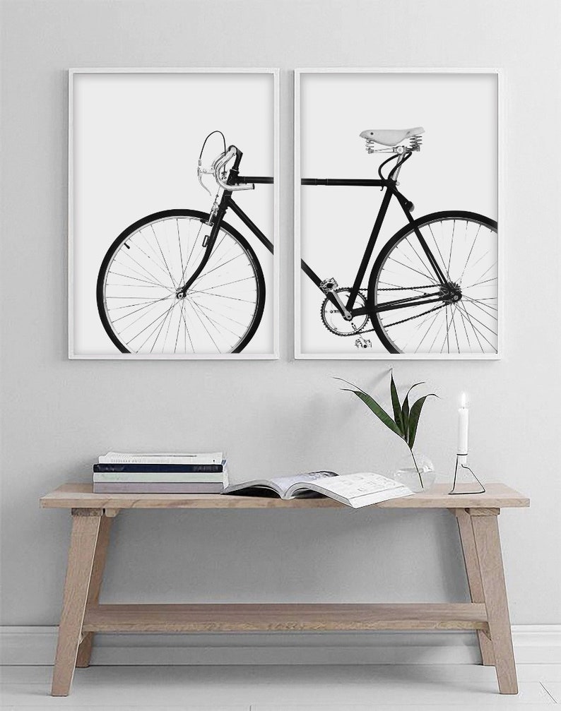 Bicycle Wall Art Black and White Print Set of 2 Print | Etsy