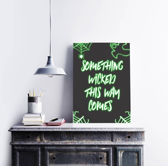 Halloween Poster, Spooky Art Print, Halloween Printable, Trick or Treat, Neon Lettering, Printable Quote, Halloween Decor, Large Poster