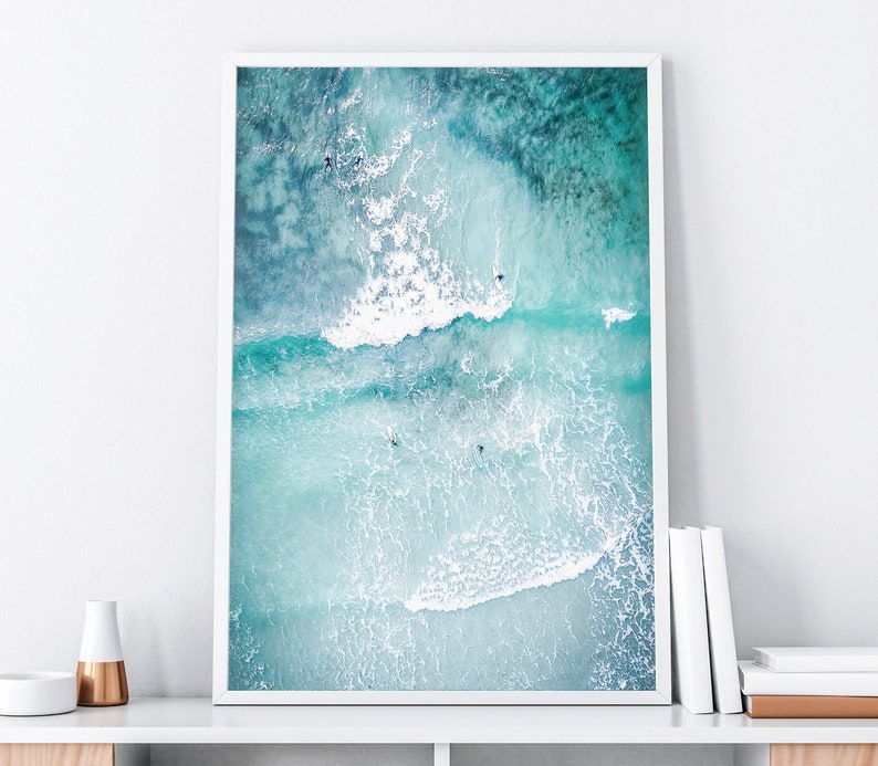 Ocean Art Print, Ocean Poster, Surf Art Print, Beach Surf Printable, Aerial Print, Ocean Wave Art, Modern Beach Print, Digital Printable image 1