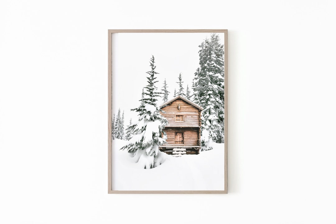 Winter Theme Print, Cabin in the Forest, Winter Wall Art, Snowy Cabin ...