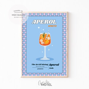 アペロール スプリッツ プリント、レトロなカクテル ポスター、デジタル ダウンロード、プレッピーな部屋の装飾、カラフルなバー カート プリント、カラフルなカクテル ポスター