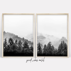 Forest Large Wall Art Print, Scandi Print, Black and White Prints, Forest Poster, Nature Wall Art, Set of Prints, Printable Art, Minimalist