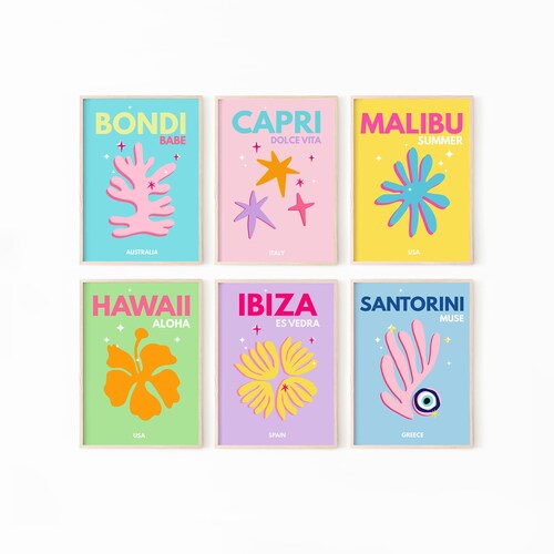 Preppy Wall Art Colorful Summer Prints Travel Poster Set of Etsy