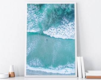 Beach Surf Printable, Ocean Poster, Surf Art Print, Aerial Print, Ocean Wave Art, Ocean Art Print, Modern Beach Print, Digital Printable