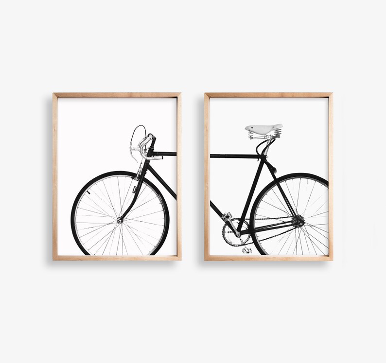 Bicycle Wall Art Black and White Print Set of 2 Print | Etsy