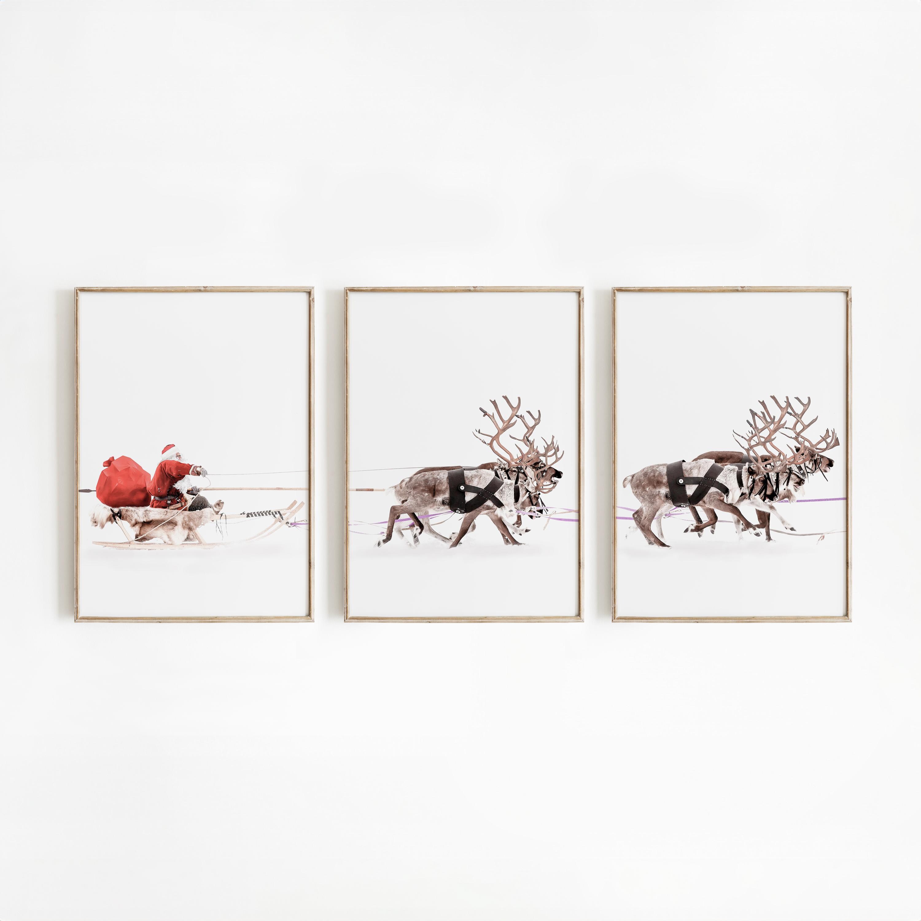 Set of 3 Christmas Prints, Santa Claus With a Sleigh, Winter Wall Art ...