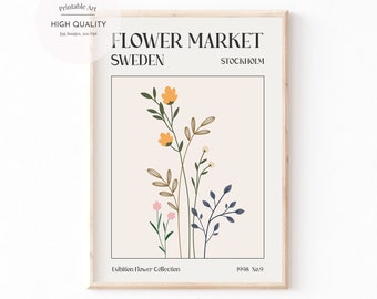 Flower Market Art Print, Flower Market Poster Stockholm, Floral Art Poster, Pastel Flower Market, Danish Pastel Print, Boho Printable Art