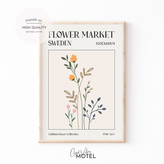 Flower Market Art Print, Flower Market Poster Stockholm, Floral Art Poster, Pastel Flower Market, Danish Pastel Print, Boho Printable Art