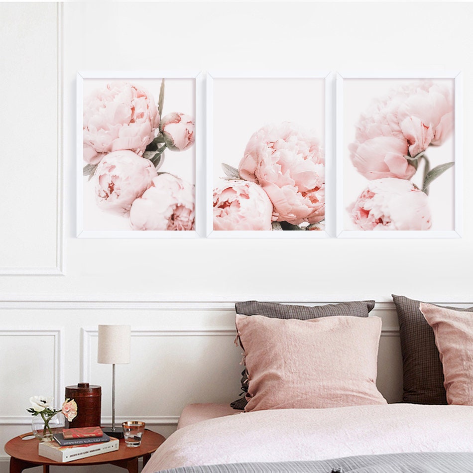 Peony Wall Art, Peony Print Set of 3, Blush Pink Wall Art, Botanical ...