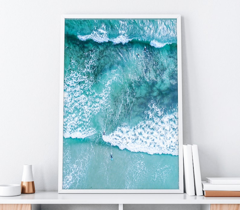 Ozean Kunstdruck, Ozean Wellen Kunst, Strand Surf Druckbare, Luftbild Druck, Surf Art Print, Ozean Poster, Moderner Strand Druck, Digitaldruck Bild 1