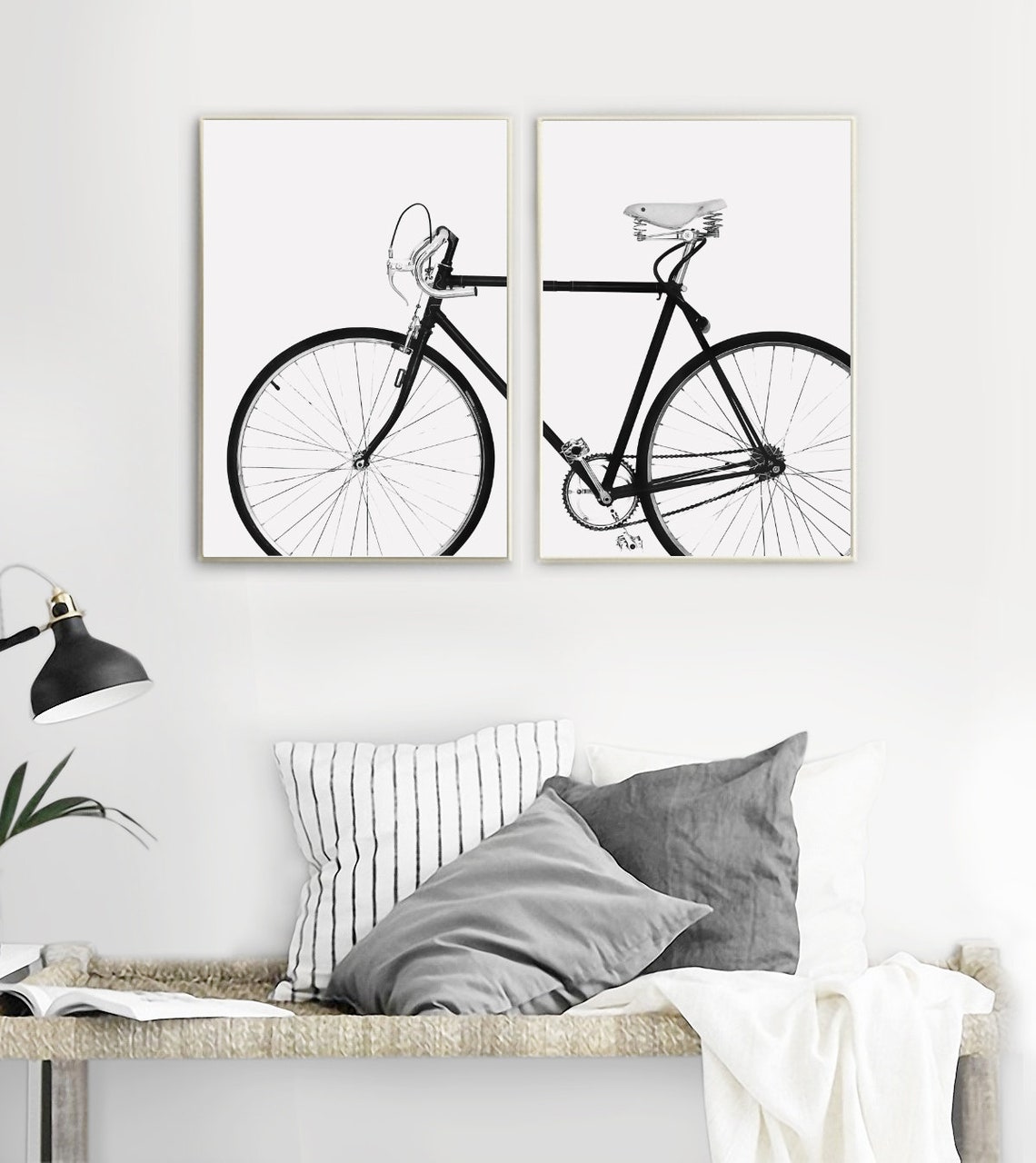 Bicycle Wall Art Black and White Print Set of 2 Print | Etsy