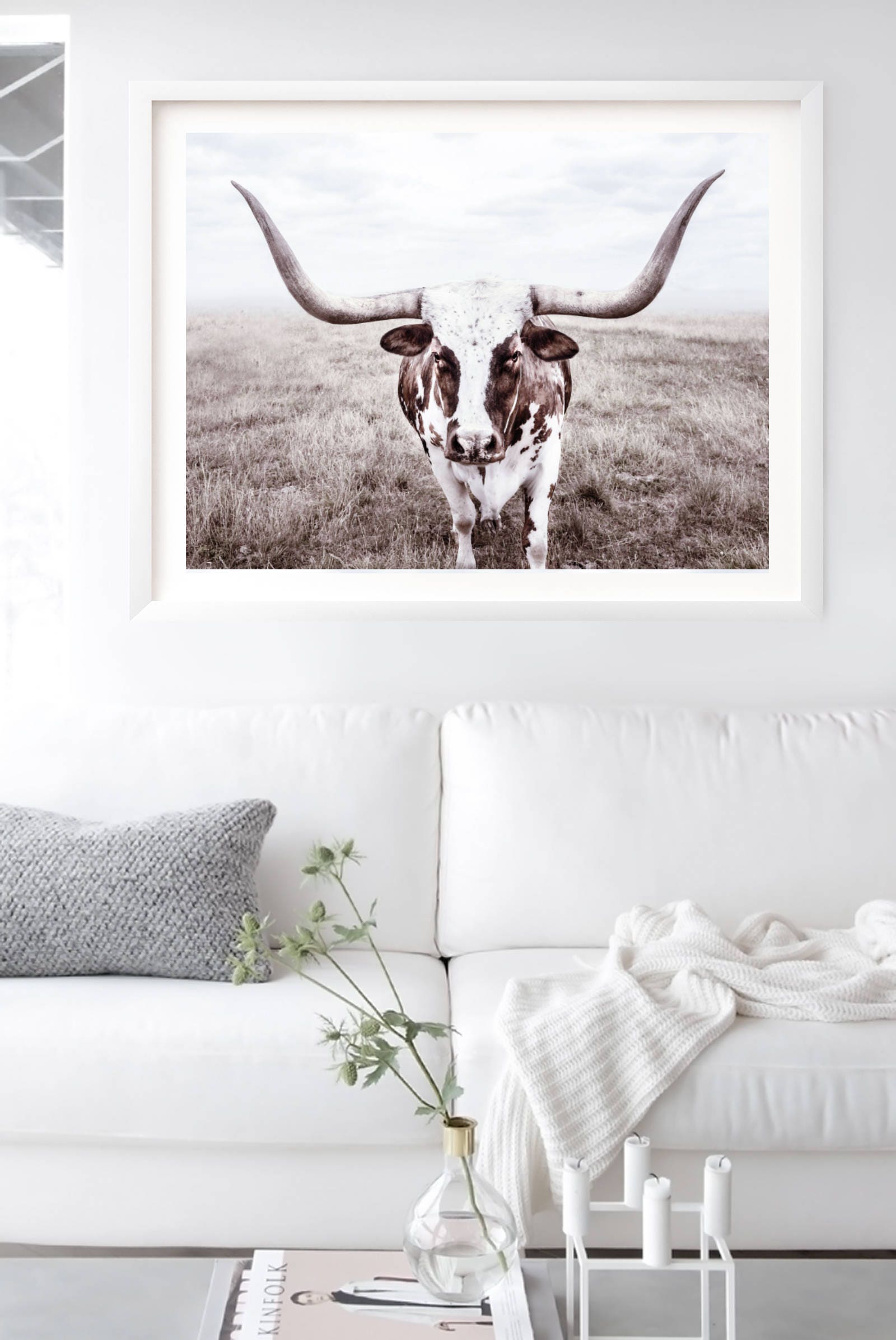 Highland Cow with A Bow Canvas Painting Wall Art Poster Print Artwork Picture for Bedroom Room Decor 12x12inch(30x30cm) Frame