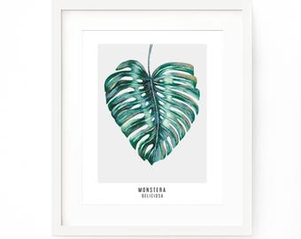 Monstera Plant Print, Monstera Print, Tropical Art Print, Palm Tree Leaf Print, Monstera Deliciosa, Botanical Art Print, Tropical Print