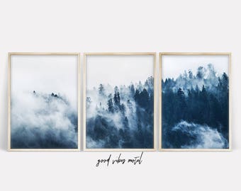 Forest Print Set of 3, Forest Print Art, Large Wall Art Minimalist Printable