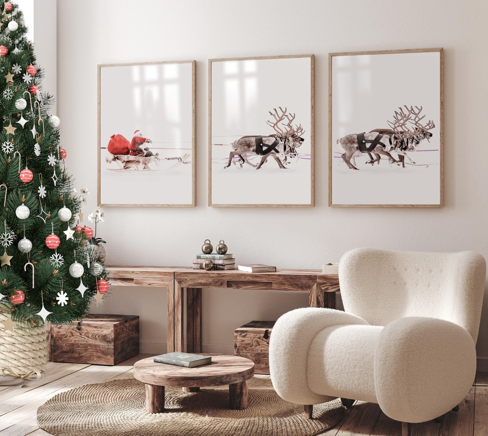 Set of 3 Christmas Prints, Santa Claus With a Sleigh, Winter Wall Art ...