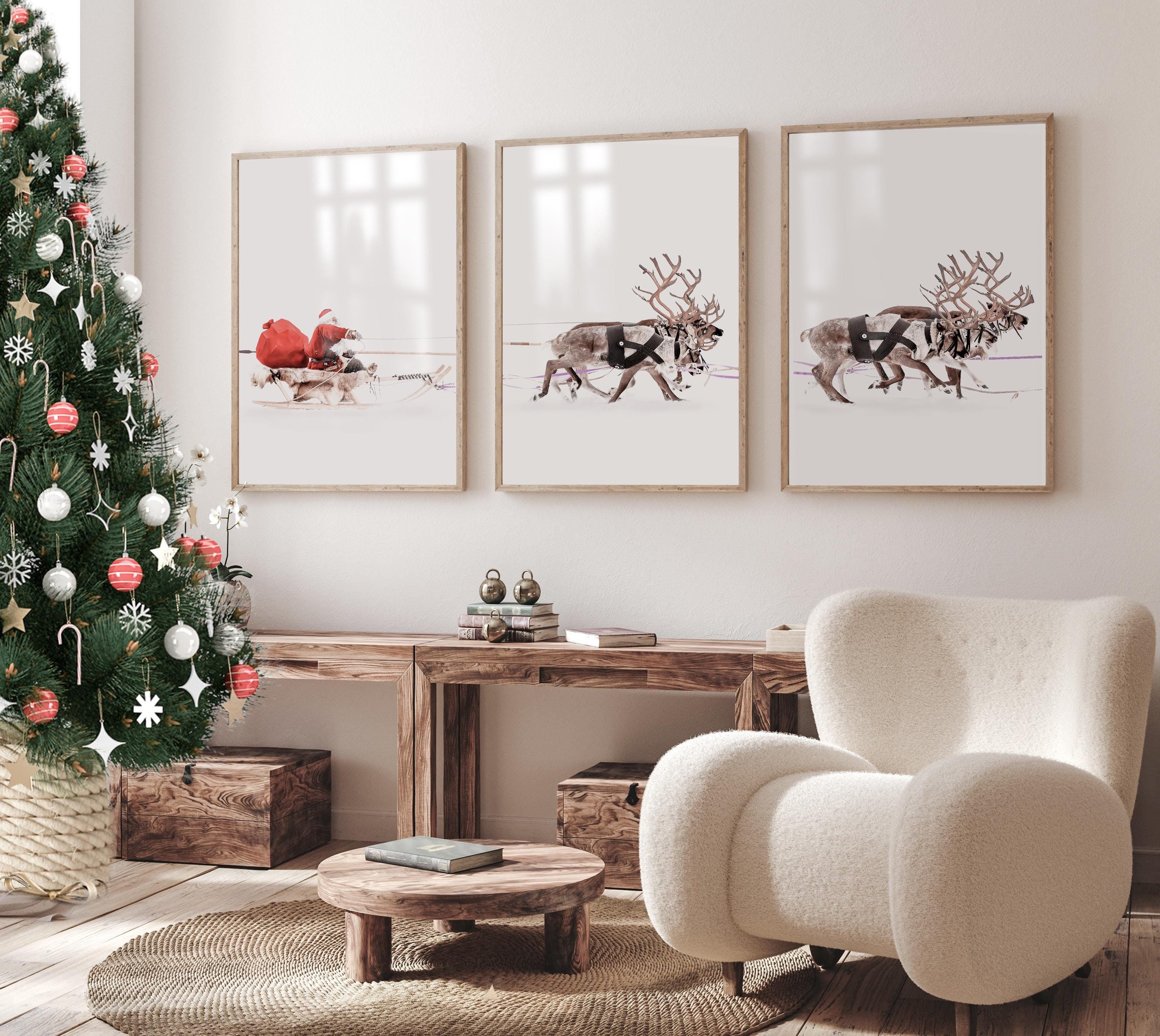 Set of 3 Christmas Prints, Santa Claus With a Sleigh, Winter Wall Art ...